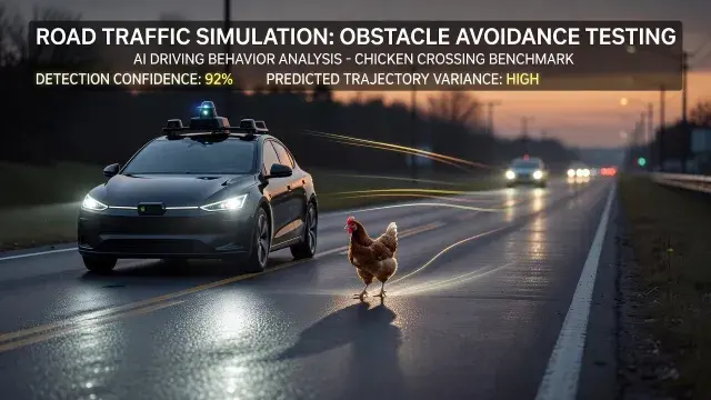 Chicken Crossing Road: Road Traffic Simulation and AI Driving Behavior for Obstacle Avoidance Testing in Autonomous Vehicle Demos